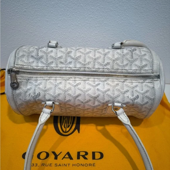Authentic Authentic Goyard White Leather Goyardine Croisière Boston Duffle Bag - Picture 8 of 16